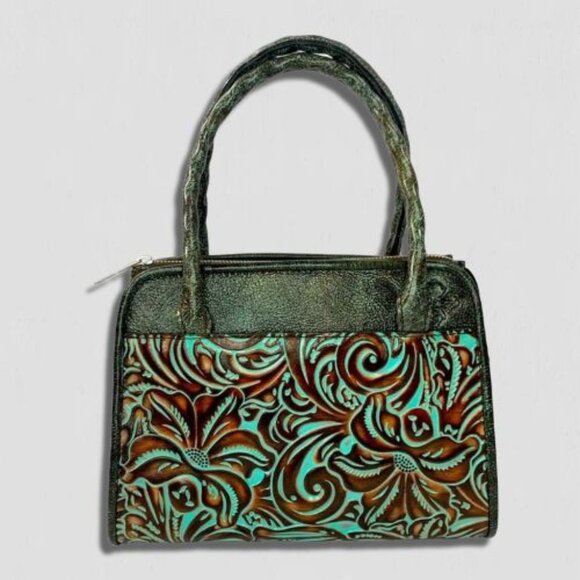 Patricia Nash Handbags - Patricia Nash Paris Satchel Handbag Twisted Rope Handle Leather Brown/Turquoise